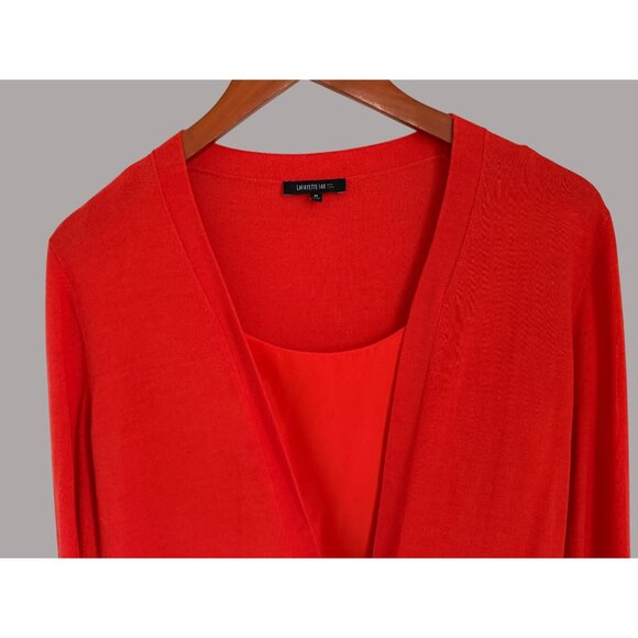 Lafayette 148 New York Red Cashmere & Silk Tie-Front Cardigan Sweater M - Picture 3 of 8